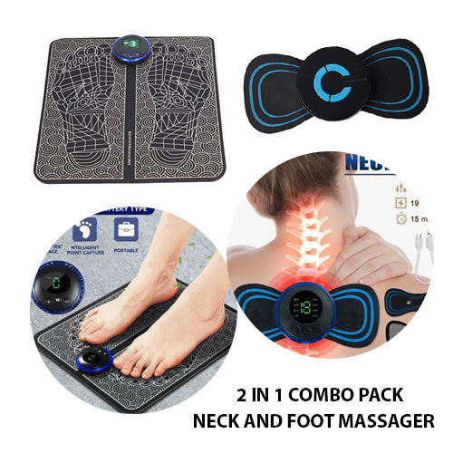 (pack Of 2) Ems Foot Massager Mat Electric And Mini Body Massager Combo Usb Charging Smart Display